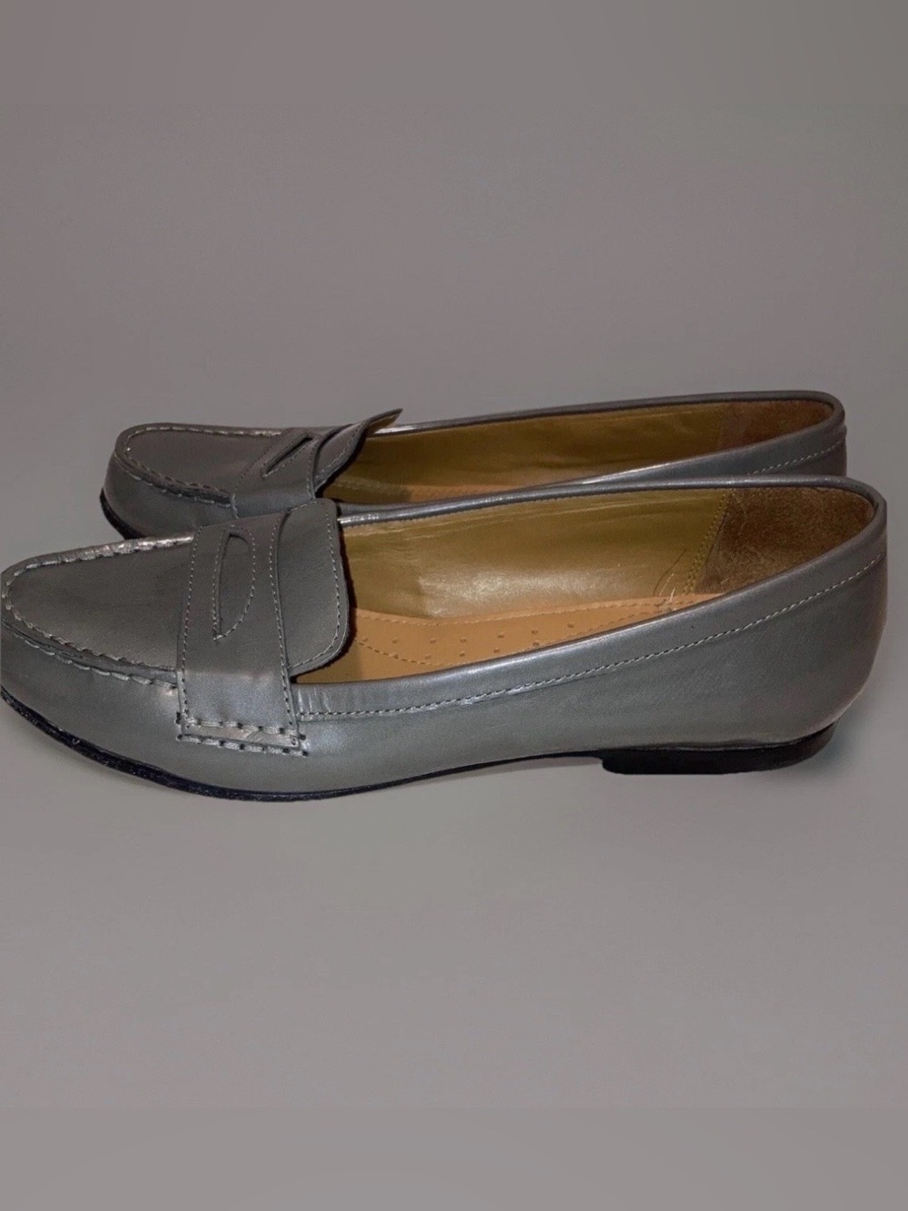 Sebago Darling Gray Patent Leather Classic Penny Loafers Shoes Preppy 90's Sz 9